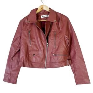 NWT Montrez Moto Jacket Womens S Pink Faux Leather Belted Zipper Edgy Bikercore
